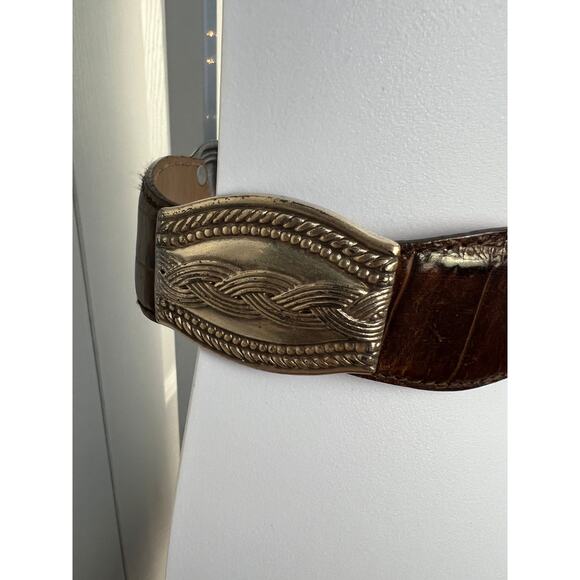 Fossil Brown Leather Belt With Silver Accents Size Medium Western Boho Rodeo - Picture 8 of 10